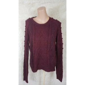 Cotton On Knitwear Women's Size Medium Cable Knit Sweater Burgendy Embellished N